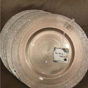 Set of 4 dinner plates 11” glitter pink/silver (Turkish-glass)